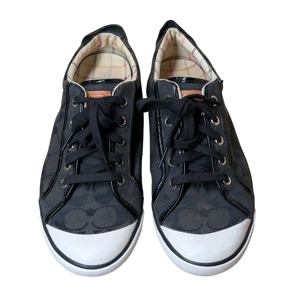 COACH Black on Black Barrett Sneakers Canvas & Patent Leather Women's 9.5 B